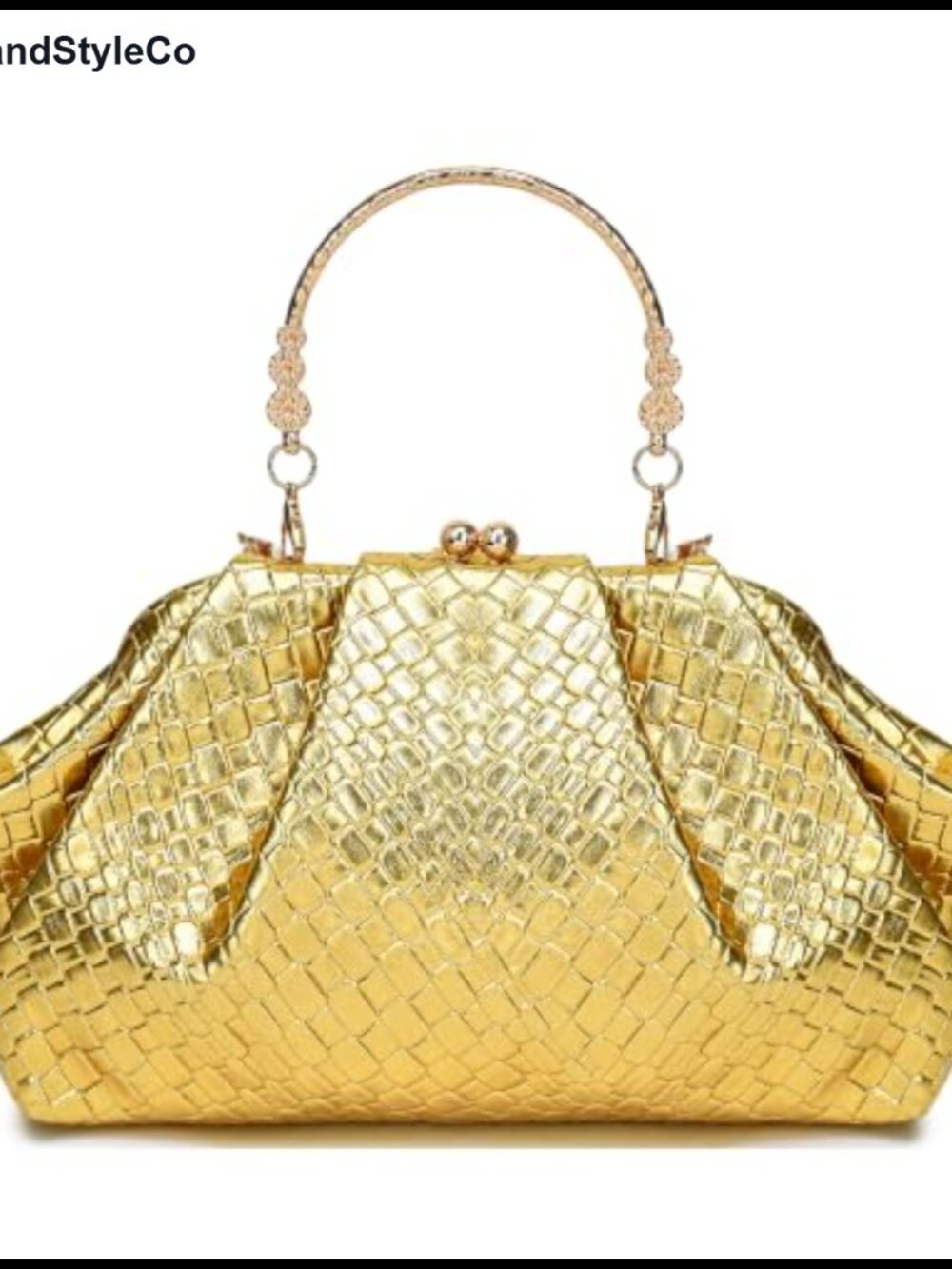 Simulated Woven Leather Clutch Wristlet Evening Bag with Chain